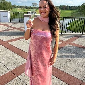 Pink STAUD Sequin Strapless Dress